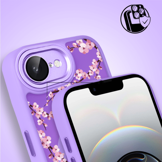 Etui do iPhone 16e Color Flush z Magsafe, z osłoną aparatu, sakura kwiat wiśni, fioletowe (8)