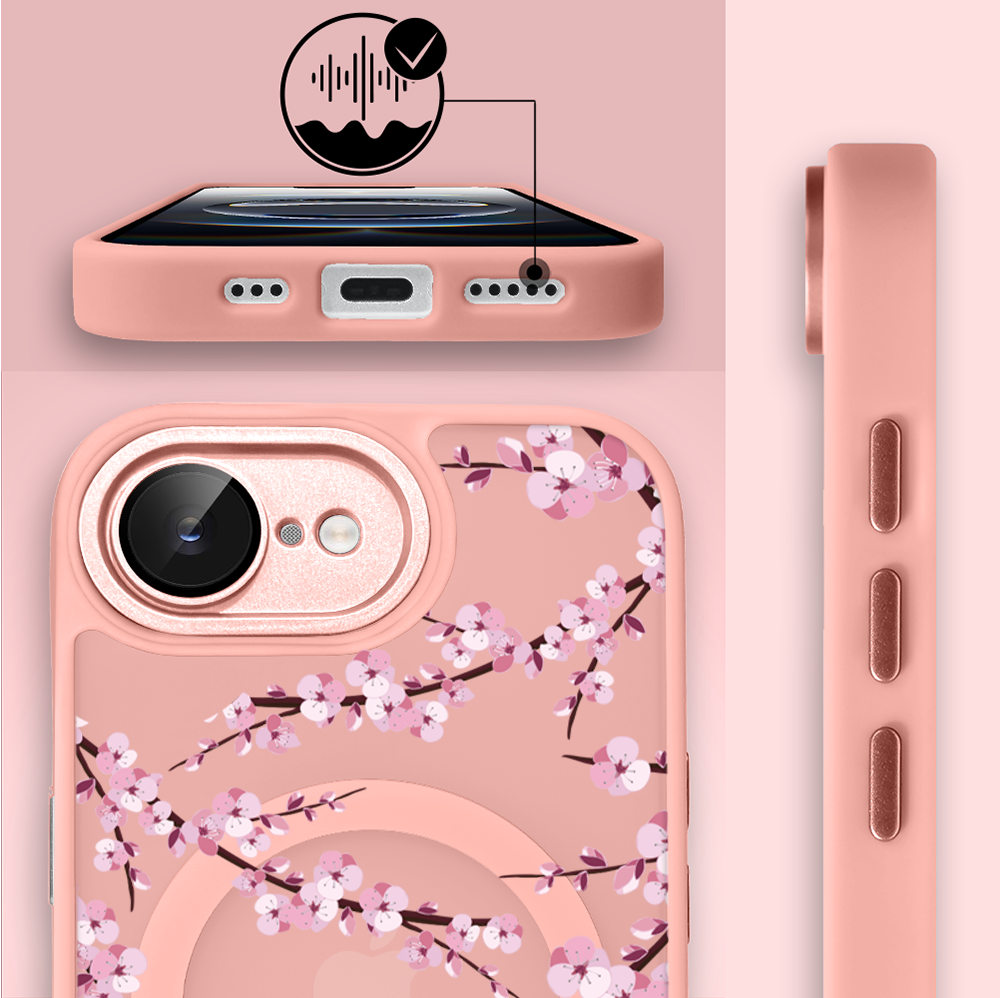 Etui do iPhone 16e Color Flush z Magsafe, z osłoną aparatu, sakura kwiat wiśni, różowe (2)