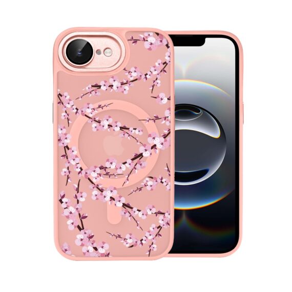 Etui do iPhone 16e Color Flush z Magsafe, z osłoną aparatu, sakura kwiat wiśni, różowe (5)