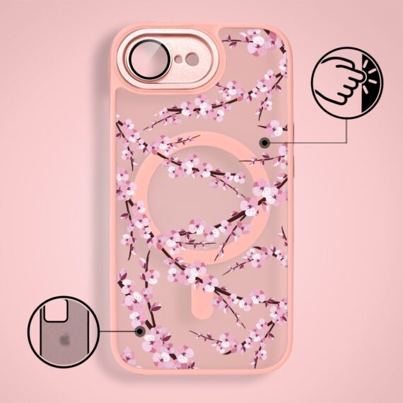 Etui do iPhone 16e Color Flush z Magsafe, z osłoną aparatu, sakura kwiat wiśni, różowe (6)