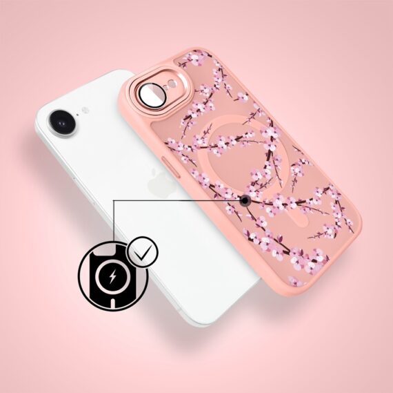 Etui do iPhone 16e Color Flush z Magsafe, z osłoną aparatu, sakura kwiat wiśni, różowe (8)