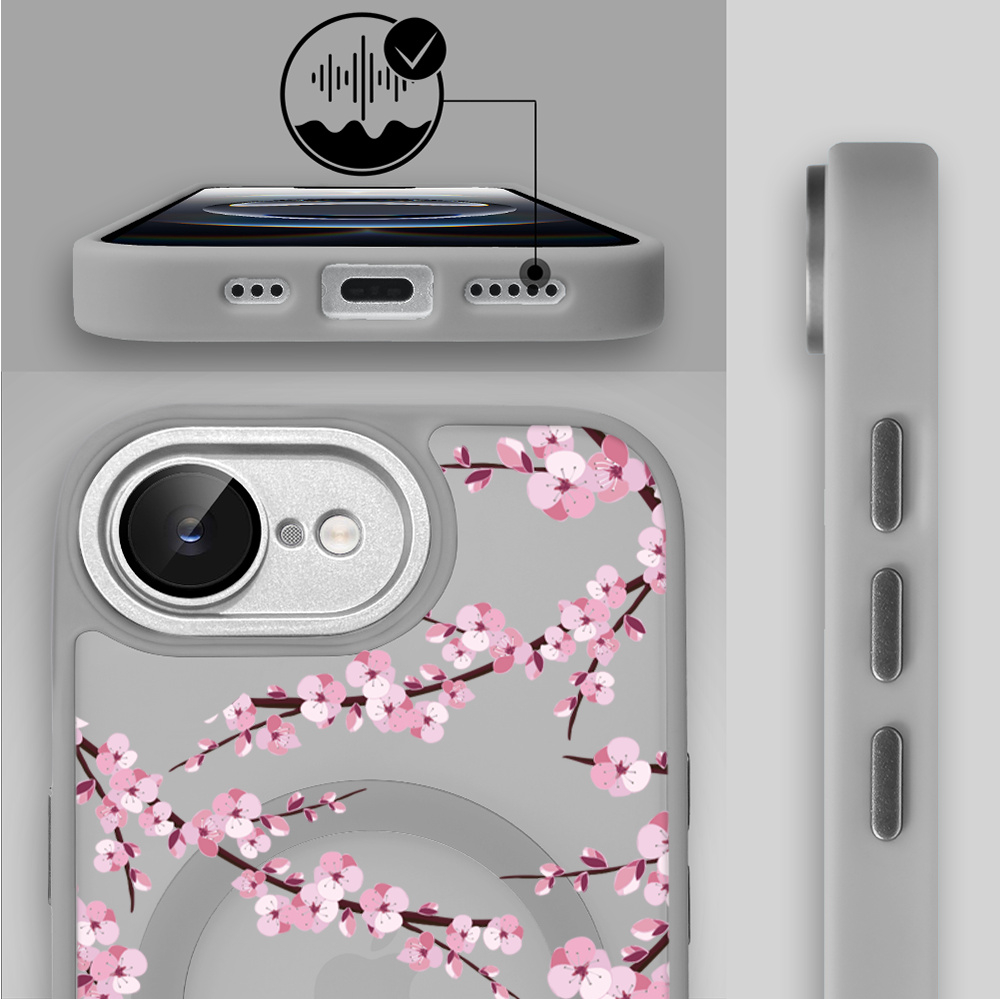 Etui do iPhone 16e Color Flush z Magsafe, z osłoną aparatu, sakura kwiat wiśni, tytanowe (1)