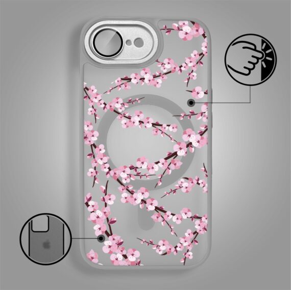 Etui do iPhone 16e Color Flush z Magsafe, z osłoną aparatu, sakura kwiat wiśni, tytanowe (5)