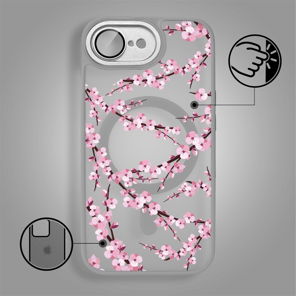 Etui do iPhone 16e Color Flush z Magsafe, z osłoną aparatu, sakura kwiat wiśni, tytanowe (5)