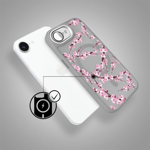 Etui do iPhone 16e Color Flush z Magsafe, z osłoną aparatu, sakura kwiat wiśni, tytanowe (7)