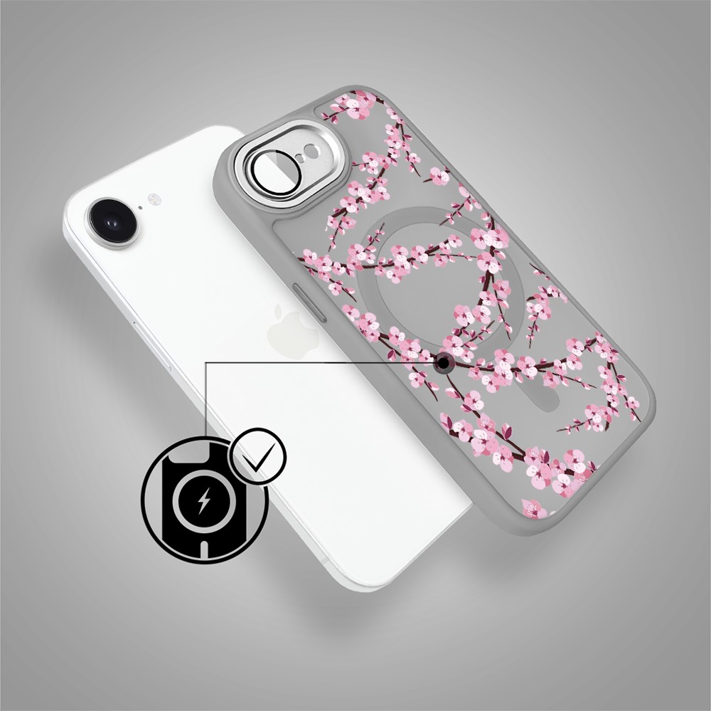 Etui do iPhone 16e Color Flush z Magsafe, z osłoną aparatu, sakura kwiat wiśni, tytanowe (7)