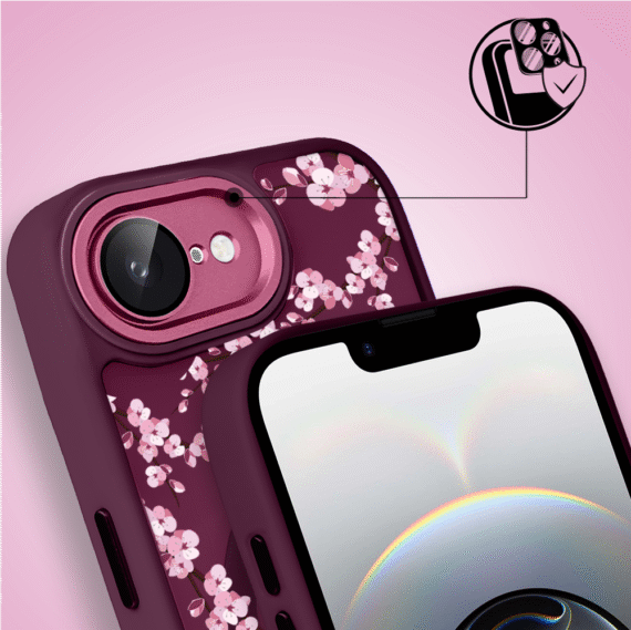 Etui do iPhone 16e Color Flush z Magsafe, z osłoną aparatu, sakura kwiat wiśni, wiśniowe (1)