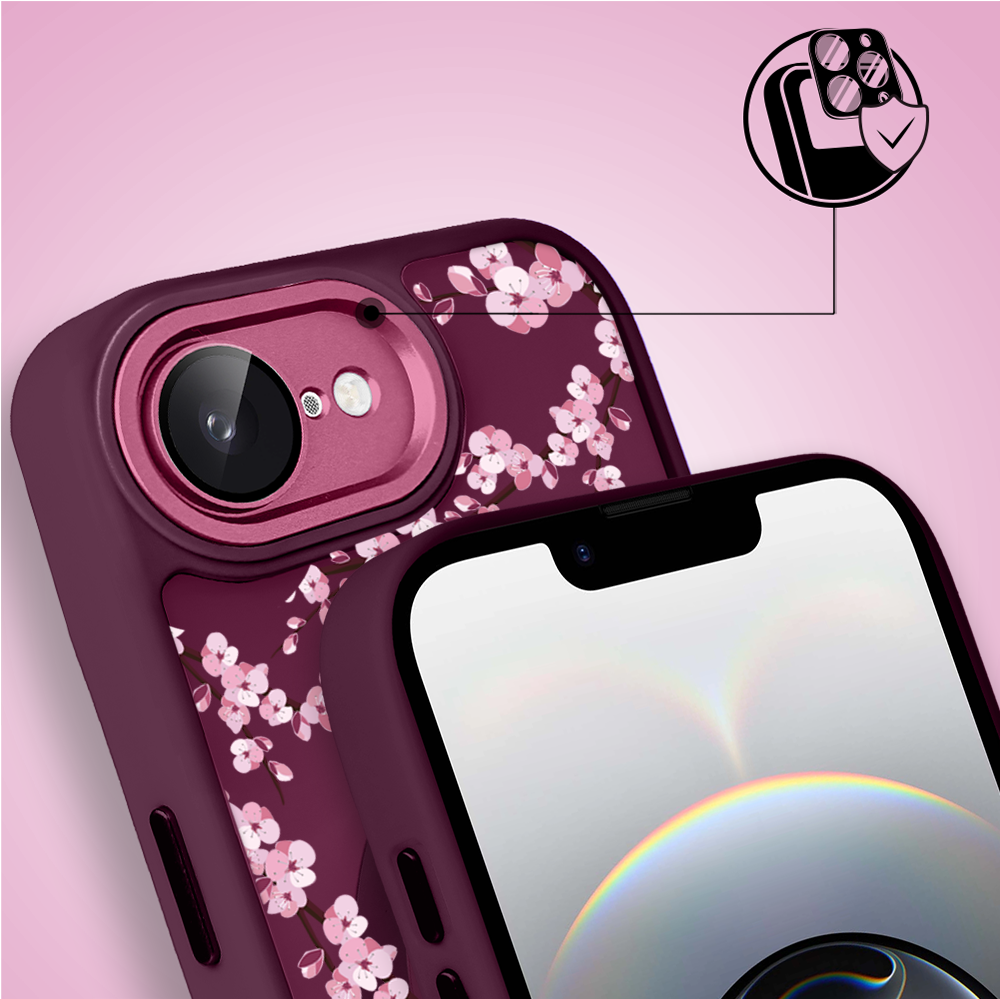 Etui do iPhone 16e Color Flush z Magsafe, z osłoną aparatu, sakura kwiat wiśni, wiśniowe (1)