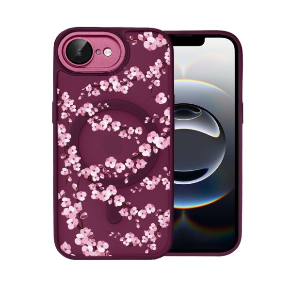 Etui do iPhone 17e Color Flush z MagSafe, z osłoną aparatu, sakura kwiat wiśni, burgundowe
