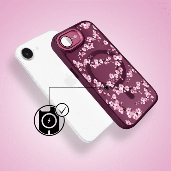 Etui do iPhone 16e Color Flush z Magsafe, z osłoną aparatu, sakura kwiat wiśni, wiśniowe (8)