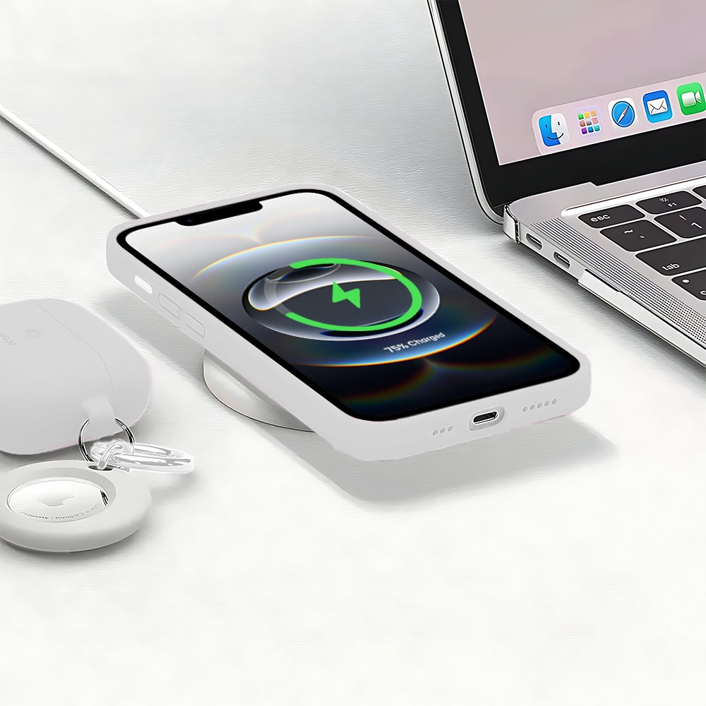 Etui do iPhone 16e silikonowe z mikrofibrą soft touch, białe alabastrowe (1)