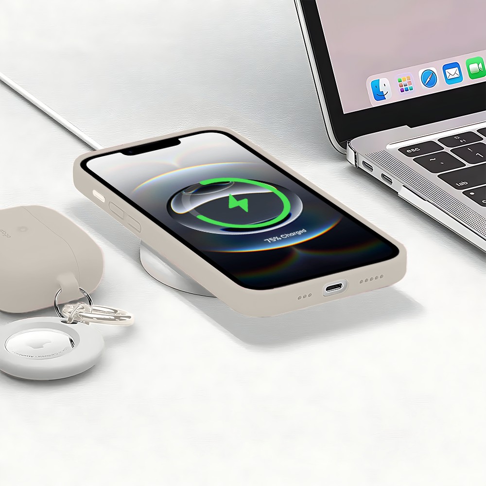Etui do iPhone 16e silikonowe z mikrofibrą soft touch, cieliste (1)
