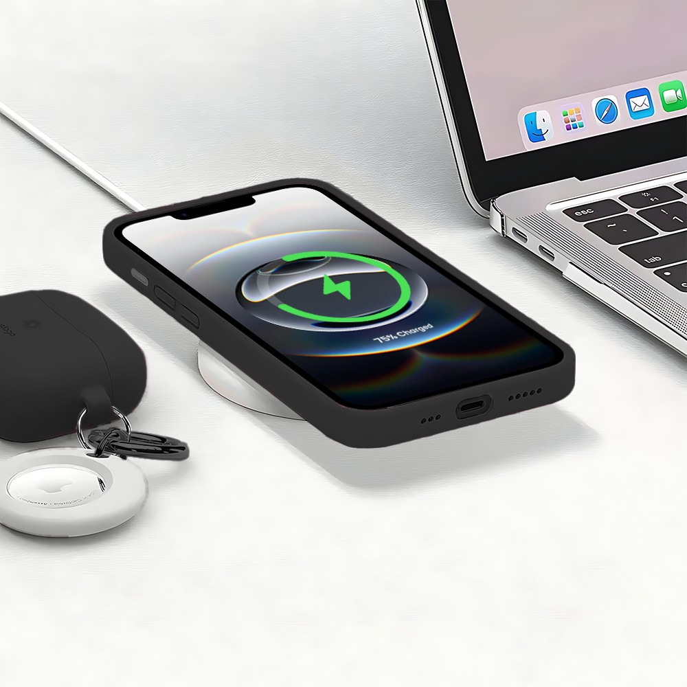 Etui do iPhone 16e silikonowe z mikrofibrą soft touch, czarne (1)