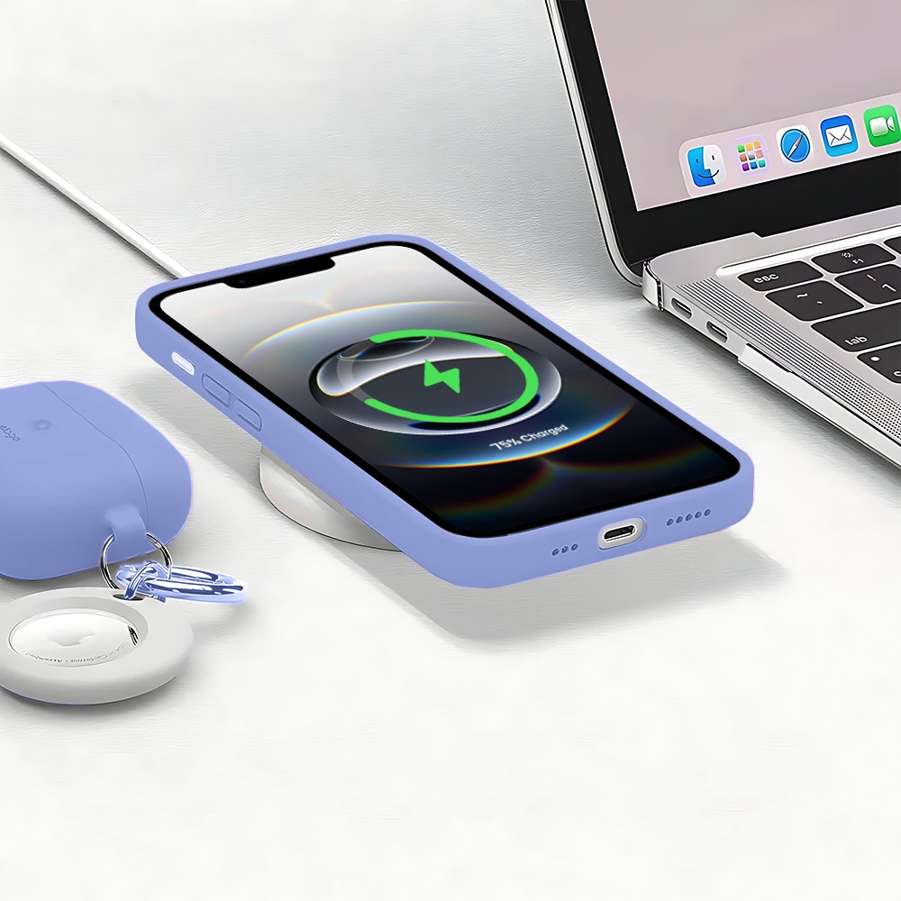 Etui do iPhone 16e silikonowe z mikrofibrą soft touch, fioletowy liliowy (9)
