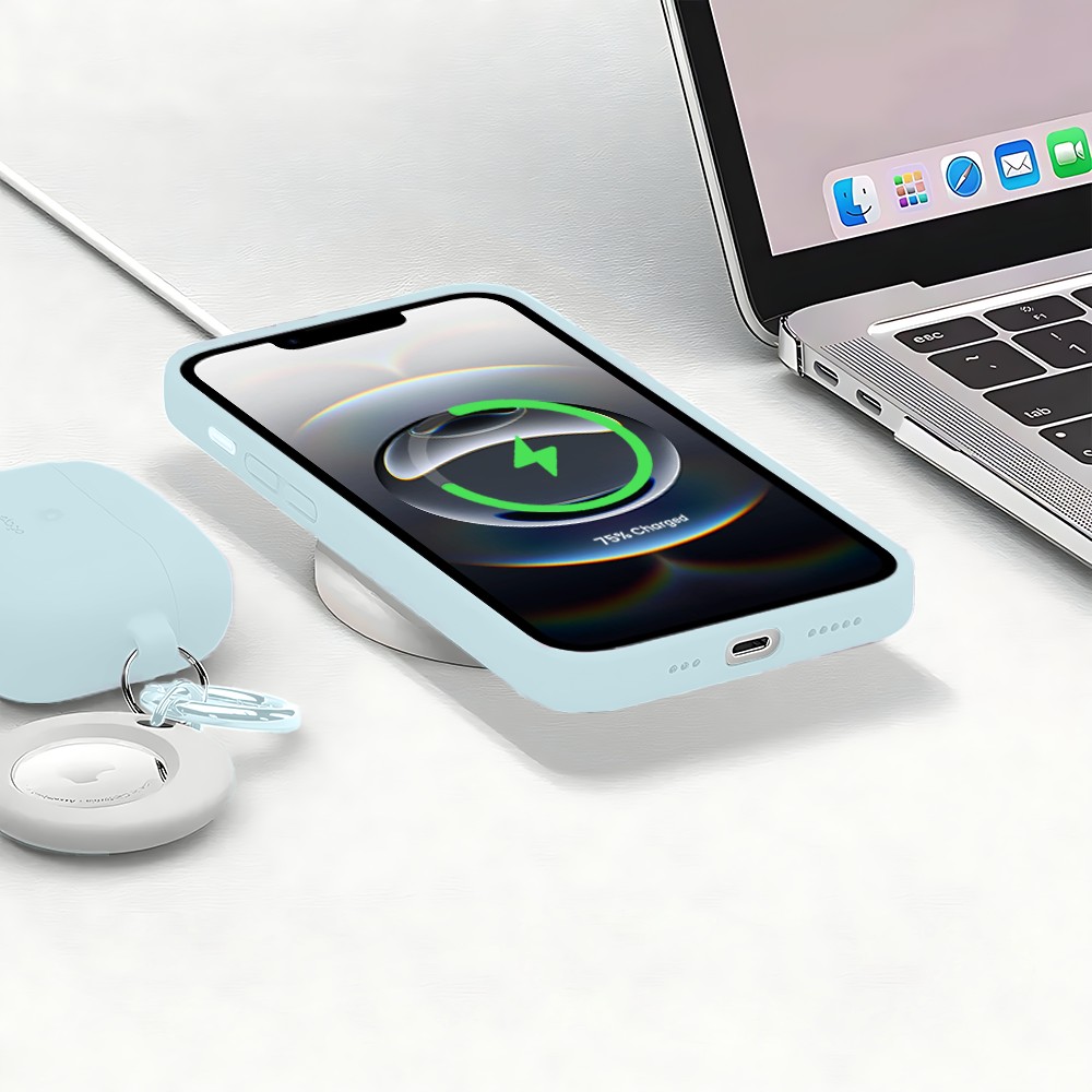 Etui do iPhone 16e silikonowe z mikrofibrą soft touch, jasny niebieski (1)