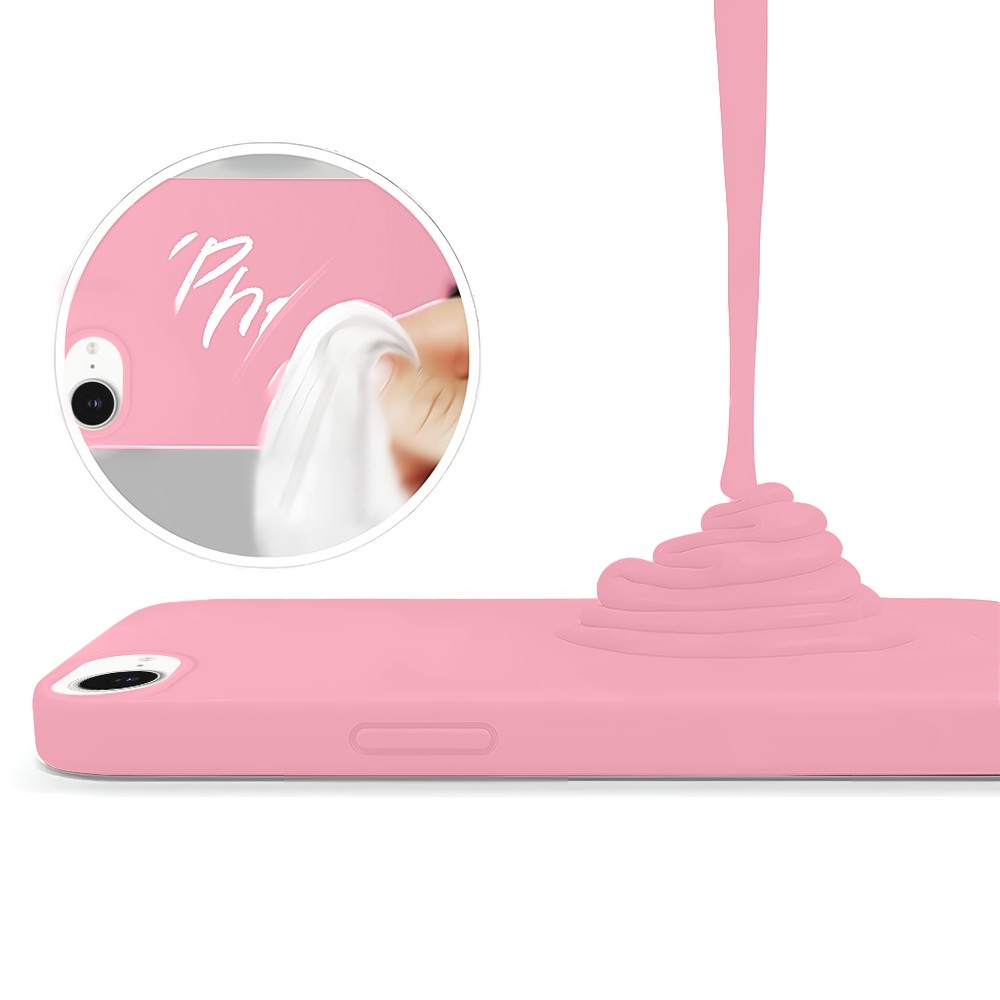Etui do iPhone 16e silikonowe z mikrofibrą soft touch, jasny róż (3)