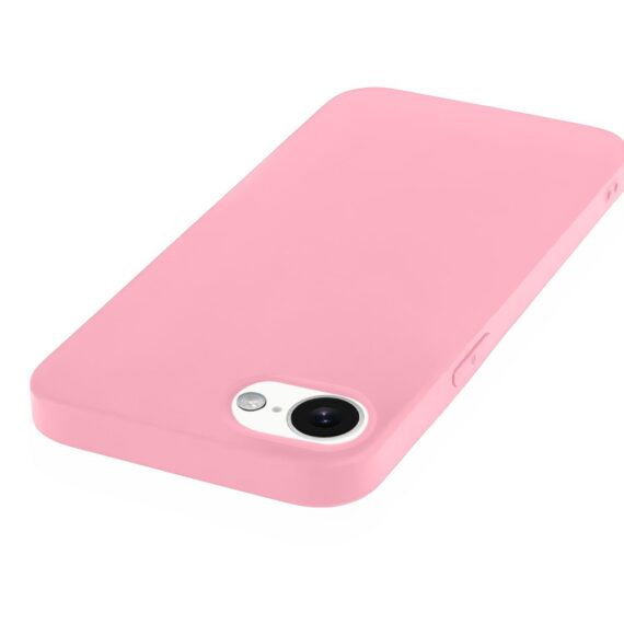 Etui do iPhone 16e silikonowe z mikrofibrą soft touch, jasny róż (8)