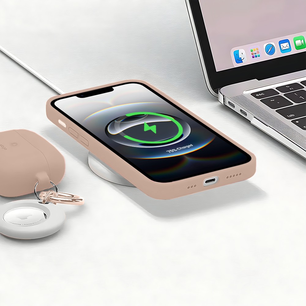 Etui do iPhone 16e silikonowe z mikrofibrą soft touch, kawowe (1)