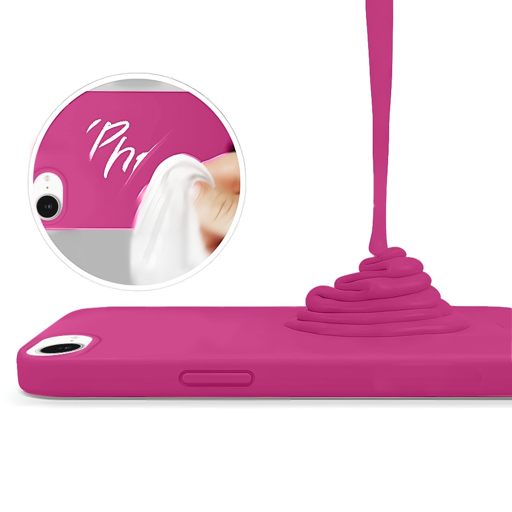 Etui do iPhone 16e silikonowe z mikrofibrą soft touch, malinowe (2)