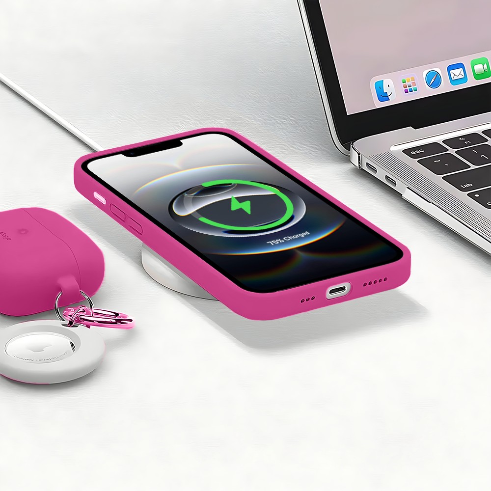 Etui do iPhone 16e silikonowe z mikrofibrą soft touch, malinowe (4)