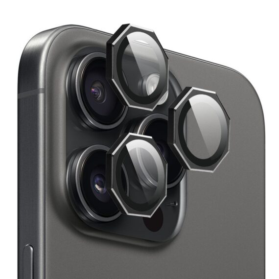 Metalowe osłony obiektywów do iPhone 16 Pro, HexArmor, czarne (3)