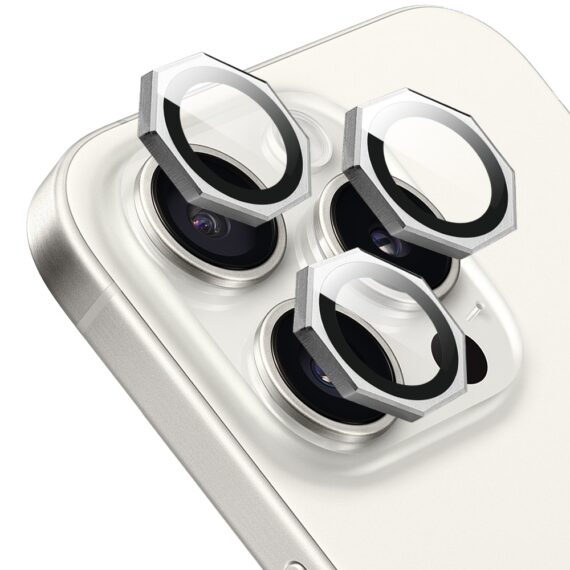 Metalowe osłony obiektywów do iPhone 16 Pro, HexArmor, srebrne (2)