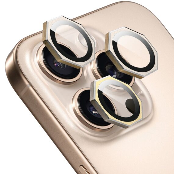 Metalowe osłony obiektywów do iPhone 16 Pro Max, HexArmor, złoteMetalowa osłona obiektywów szkło na aparat iPhone 16 Pro Tytan-1