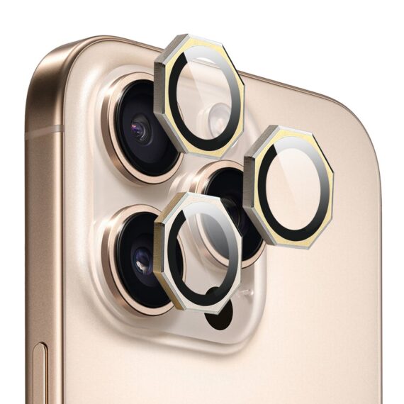Metalowe osłony obiektywów do iPhone 16 Pro Max, HexArmor, złoteMetalowa osłona obiektywów szkło na aparat iPhone 16 Pro Tytan-2