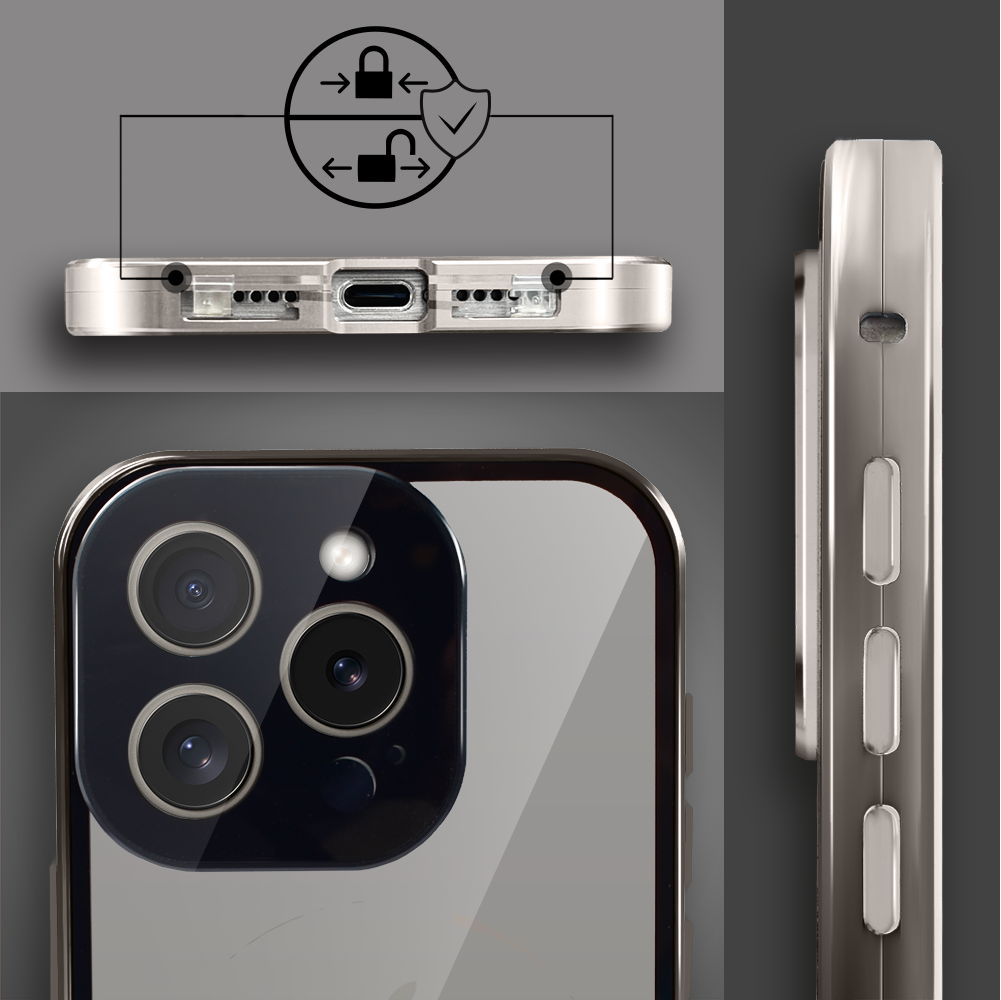Obudowa do iPhone 16 Pro Max podwójna szyba i polerowane aluminium 360° magnetyczna, z osłoną aparatu, tytanow (10)