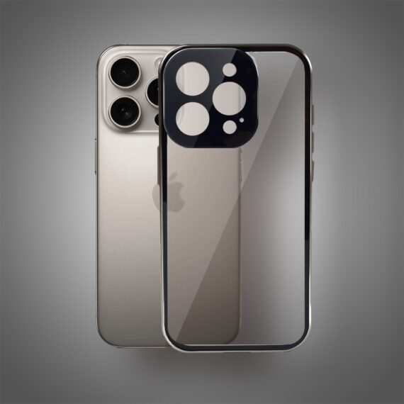 Obudowa do iPhone 16 Pro Max podwójna szyba i polerowane aluminium 360° magnetyczna, z osłoną aparatu, tytanow (3)
