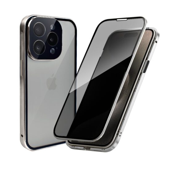 Obudowa do iPhone 16 Pro Max podwójna szyba i polerowane aluminium 360° magnetyczna, z osłoną aparatu, tytanow (4)