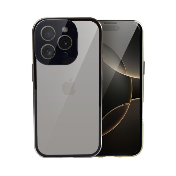 Obudowa do iPhone 16 Pro Max podwójna szyba i polerowane aluminium 360° magnetyczna, z osłoną aparatu, tytanow