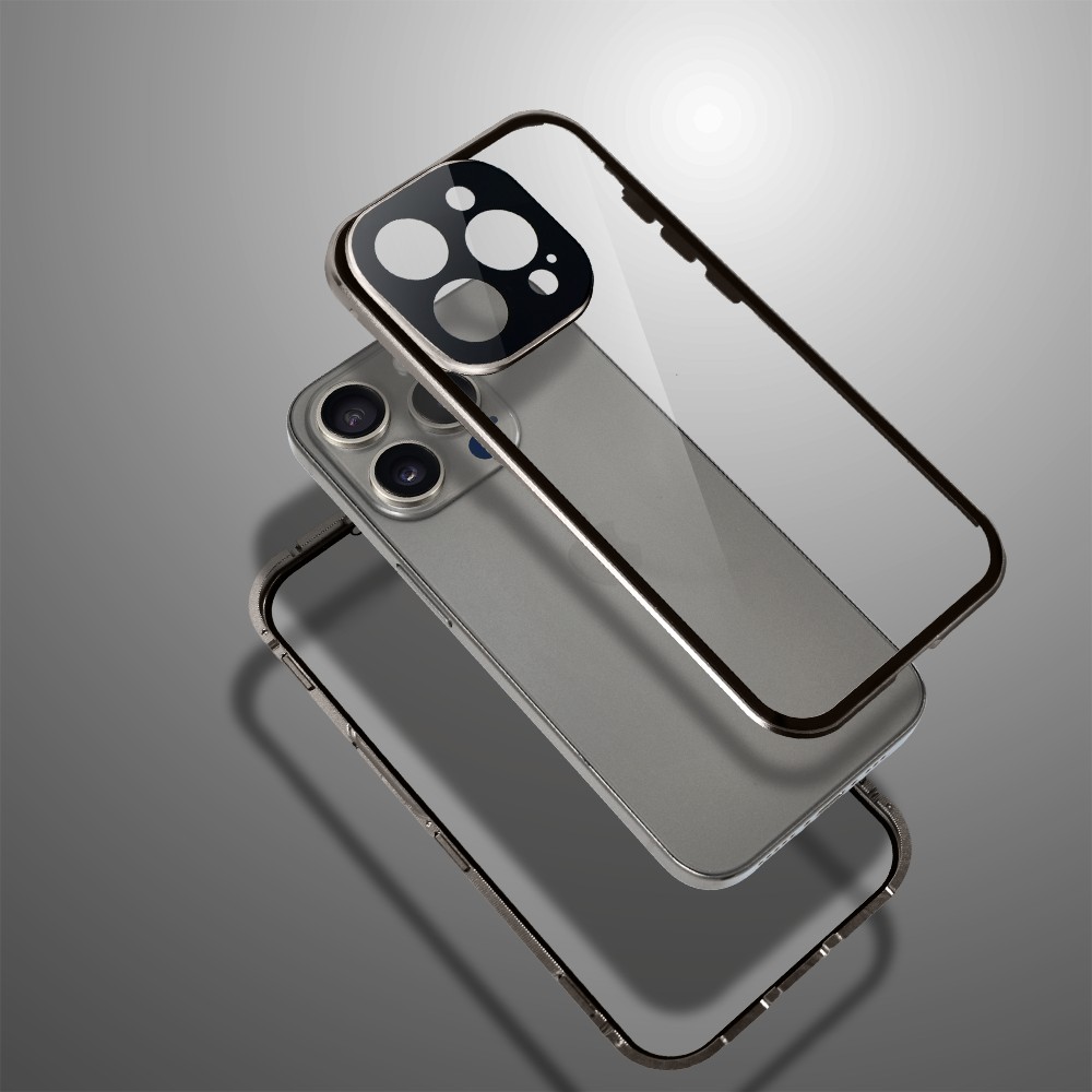 Obudowa do iPhone 16 Pro Max podwójna szyba i polerowane aluminium 360° magnetyczna, z osłoną aparatu, tytanow (7)