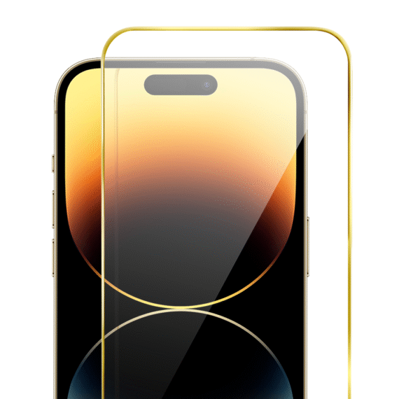 Szkło hartowane 9H do iPhone 14 Pro Max, twarde wzmocnione z metalizowaną złotą ramką (4)