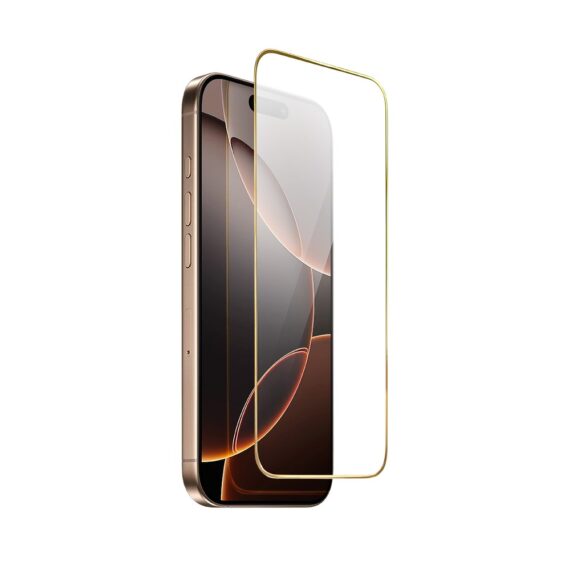 Szkło hartowane 9H do iPhone 16 Pro Max, twarde wzmocnione z metalizowaną złotą ramkąArtboard 1