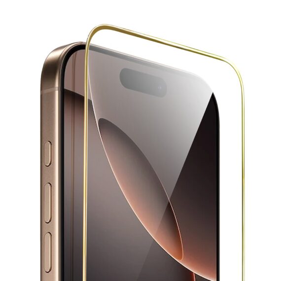 Szkło hartowane 9H do iPhone 16 Pro Max, twarde wzmocnione z metalizowaną złotą ramkąArtboard 2