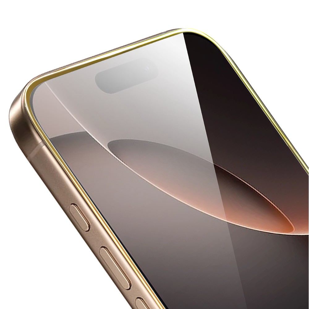 Szkło hartowane 9H do iPhone 16 Pro Max, twarde wzmocnione z metalizowaną złotą ramkąArtboard 4