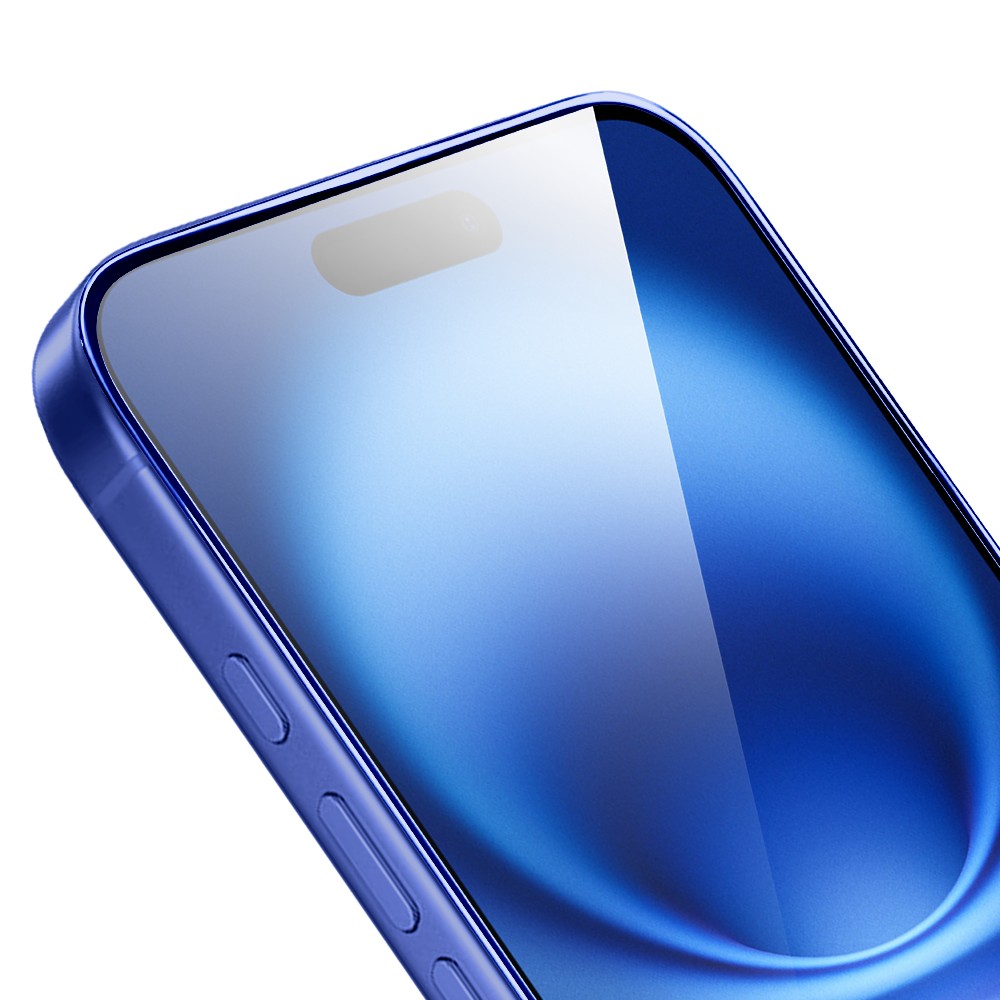 Szkło hartowane 9H do iPhone 16, twarde wzmocnione z metalizowaną niebieską ramką (1)