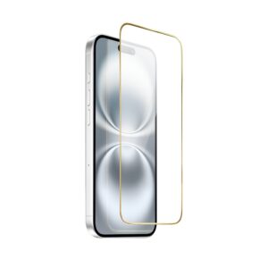 Szkło hartowane 9H do iPhone 16, twarde wzmocnione z metalizowaną złotą ramką
