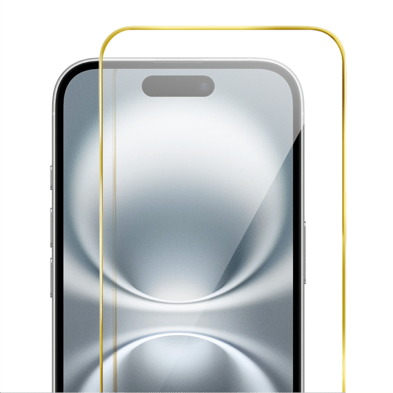 Szkło hartowane 9H do iPhone 16, twarde wzmocnione z metalizowaną złotą ramką (4)