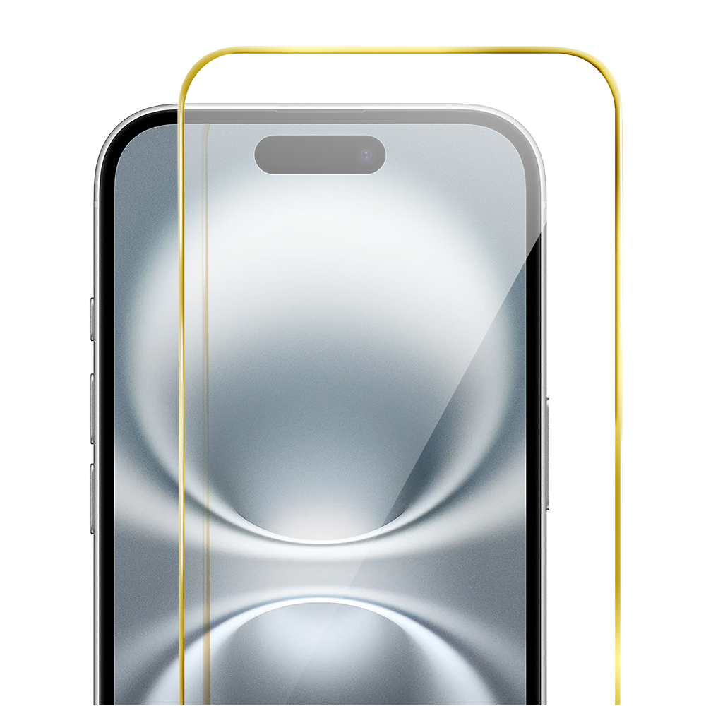 Szkło hartowane 9H do iPhone 16, twarde wzmocnione z metalizowaną złotą ramką (4)