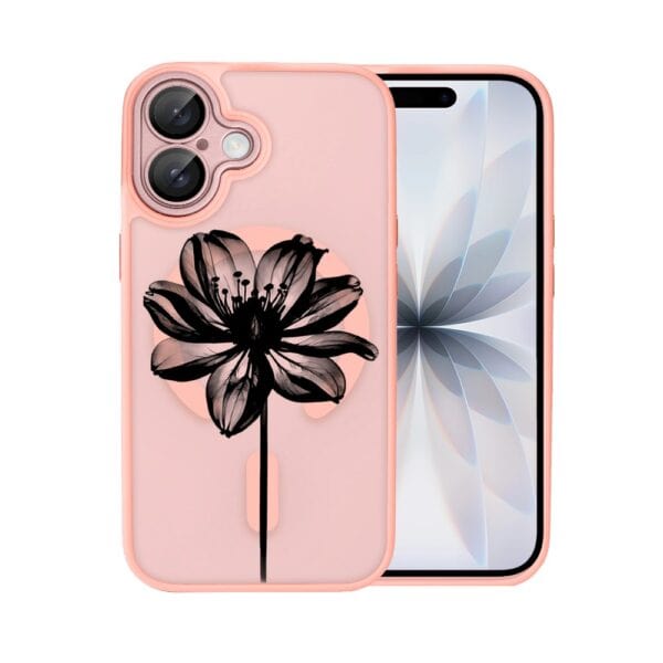 Etui do iPhone 17 Color Flush z MagSafe, z osłoną aparatu, czarny kwiat, różowe