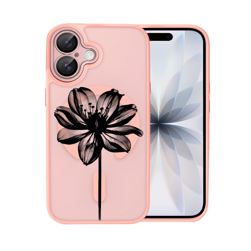 Etui do iPhone 17 Color Flush z MagSafe, z osłoną aparatu, czarny kwiat, różowe