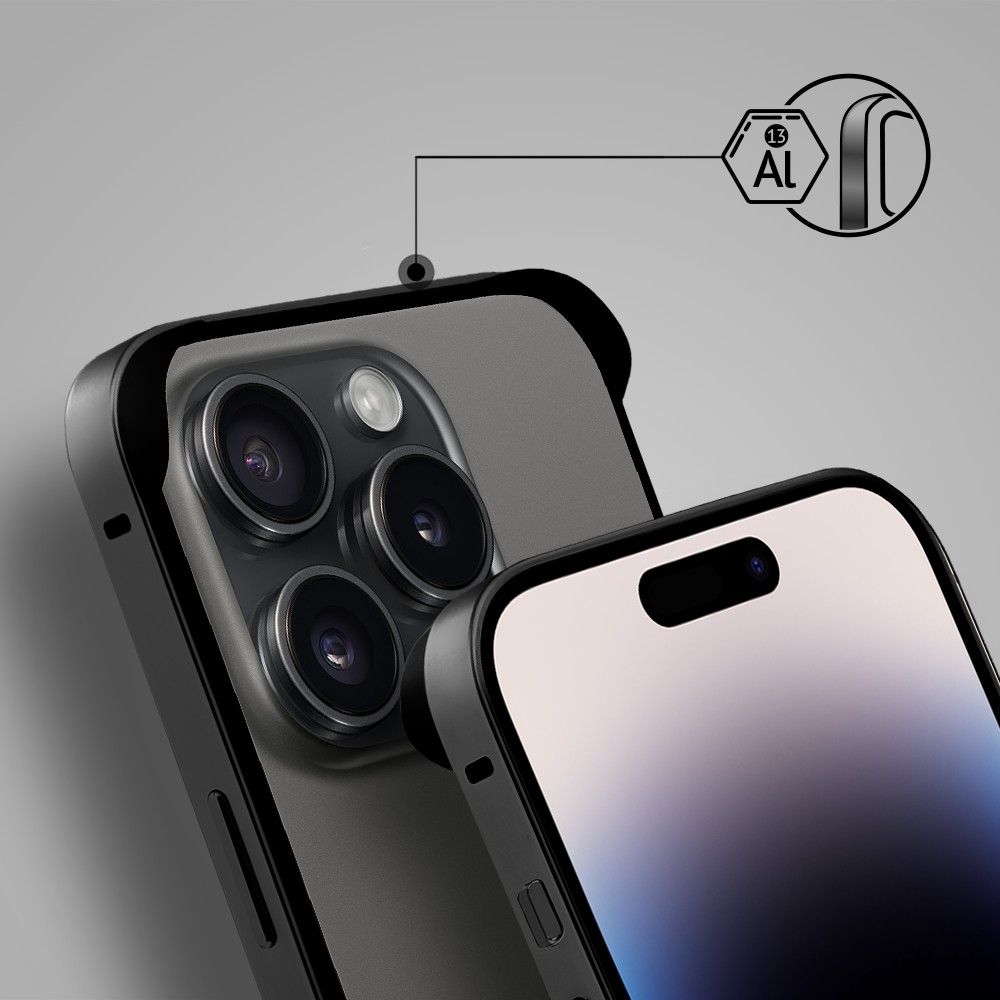 Bumper do iPhone 14 Pro, Metal Slim, metalowa ramka ochronna, czarny (10)