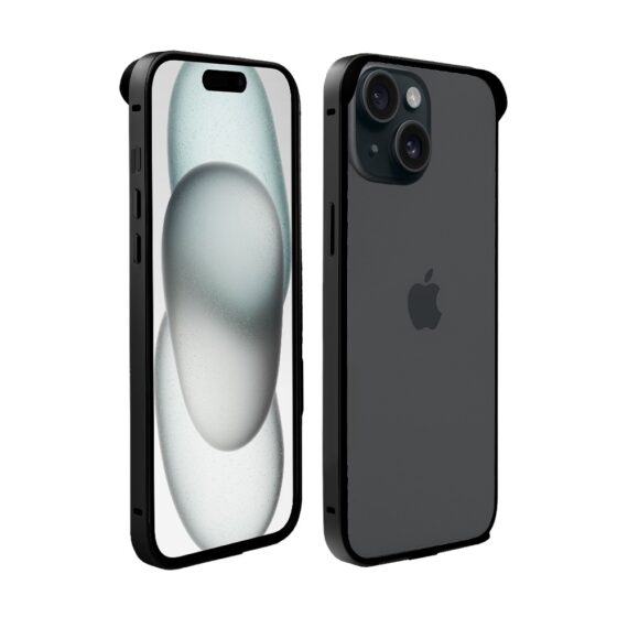 Bumper do iPhone 15, Metal Slim, metalowa ramka ochronna, czarny (2)