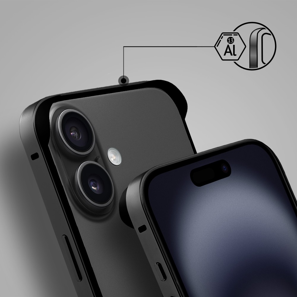 Bumper do iPhone 16, Metal Slim, metalowa ramka ochronna, czarny (10)