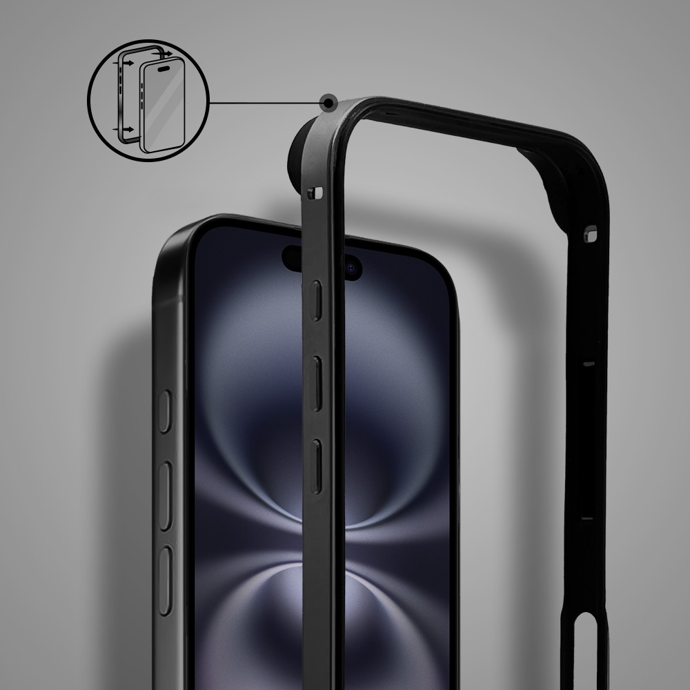 Bumper do iPhone 16, Metal Slim, metalowa ramka ochronna, czarny (7)