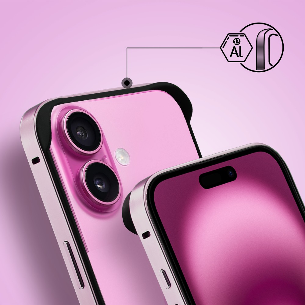 Bumper do iPhone 16, Metal Slim, metalowa ramka ochronna, różowy (10)