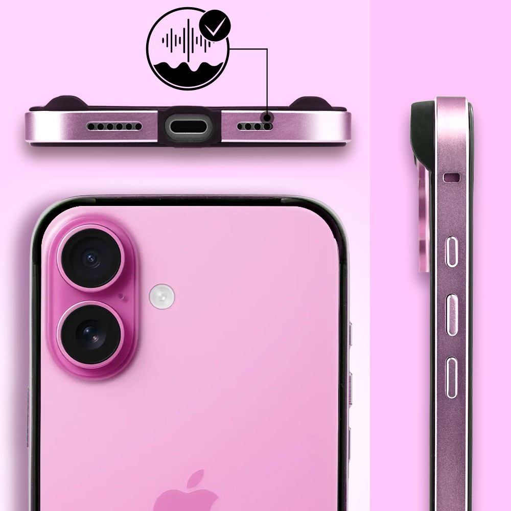 Bumper do iPhone 16, Metal Slim, metalowa ramka ochronna, różowy (11)