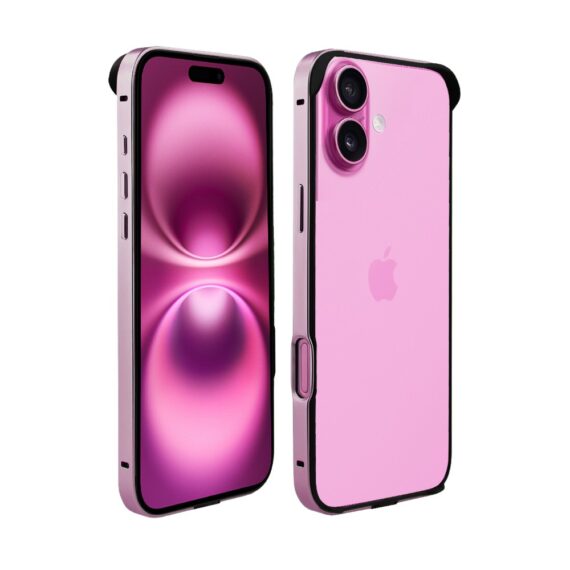 Bumper do iPhone 16, Metal Slim, metalowa ramka ochronna, różowy (2)